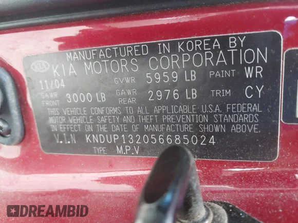 ✅ 2005 Kia Sedona LX • VIN: KNDUP132056685024 • Lot: 44540993. Wystawiony na IAAI z przebiegiem 195 638 mil. Bezpłatny archiwum sprzedaży aukcyjnych z USA i szczegółowy raport historii pojazdu na DreamBid. Zdjęcie 9.