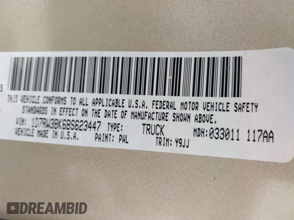 ✅ 2011 Ram Dakota Big Horn • VIN: 1D7RW3BK6BS623447 • Lot: 42565957. Wystawiony na IAAI z przebiegiem 94 324 mil. Bezpłatny archiwum sprzedaży aukcyjnych z USA i szczegółowy raport historii pojazdu na DreamBid. Zdjęcie 9.