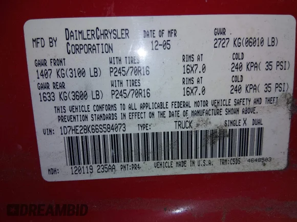 ✅ 2006 Dodge Dakota ST • VIN: 1D7HE28K66S584073 • Лот: 45056936. Опубліковано раніше на IAAI з пробігом 241 199 миль. Безкоштовний доступ до архіву аукціонних продажів зі США та докладний звіт про історію автомобіля на DreamBid. Зображення 9.