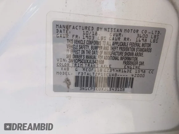 ✅ 2018 Nissan Kicks SR • VIN: 3N1CP5CUXJL543108 • Лот: 45383215. Опубліковано раніше на IAAI з пробігом 102 570 миль. Безкоштовний доступ до архіву аукціонних продажів зі США та докладний звіт про історію автомобіля на DreamBid. Зображення 9.