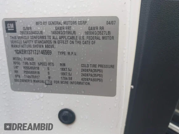 ✅ 2007 GMC Acadia SLE • VIN: 1GKER13717J146569 • Lot: 44490494. Wystawiony na IAAI z przebiegiem Nie podano. Bezpłatny archiwum sprzedaży aukcyjnych z USA i szczegółowy raport historii pojazdu na DreamBid. Zdjęcie 9.