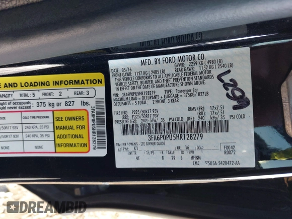 ✅ 2017 Ford Fusion SE • VIN: 3FA6P0PU5HR128279 • Lot: 43849627. Wystawiony na IAAI z przebiegiem 119 399 mil. Bezpłatny archiwum sprzedaży aukcyjnych z USA i szczegółowy raport historii pojazdu na DreamBid. Zdjęcie 9.