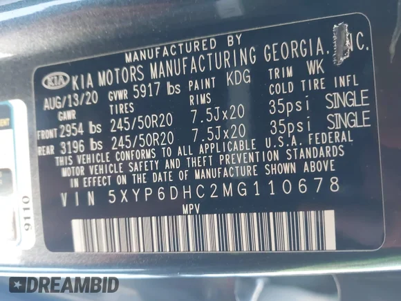 ✅ 2021 Kia Telluride S • VIN: 5XYP6DHC2MG110678 • Lot: 41317369. Wystawiony na IAAI z przebiegiem 70 600 mil. Bezpłatny archiwum sprzedaży aukcyjnych z USA i szczegółowy raport historii pojazdu na DreamBid. Zdjęcie 9.