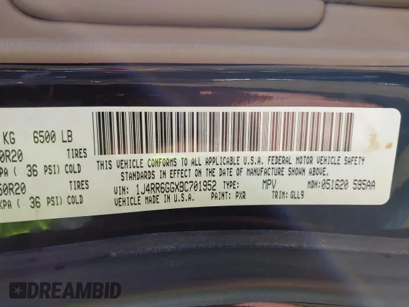 ✅ 2011 Jeep Grand Cherokee Overland • VIN: 1J4RR6GGXBC701952 • Lot: 43613546. Wystawiony na IAAI z przebiegiem 191 267 mil. Bezpłatny archiwum sprzedaży aukcyjnych z USA i szczegółowy raport historii pojazdu na DreamBid. Zdjęcie 9.