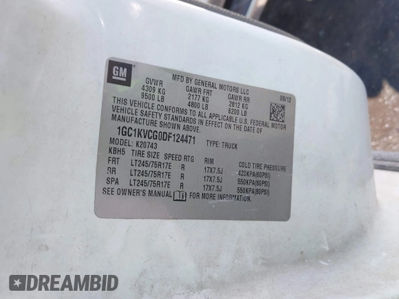 ✅ 2013 Chevrolet Silverado 2500HD Work Truck • VIN: 1GC1KVCG0DF124471 • Lot: 42148880. Wystawiony na IAAI z przebiegiem 262 027 mil. Bezpłatny archiwum sprzedaży aukcyjnych z USA i szczegółowy raport historii pojazdu na DreamBid. Zdjęcie 9.