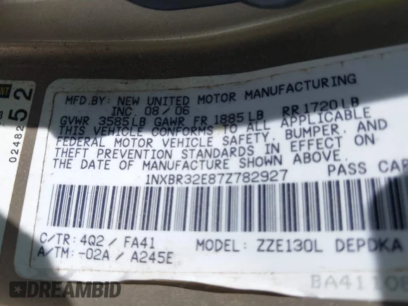 ✅ 2007 Toyota Corolla S • VIN: 1NXBR32E87Z782927 • Lot: 45170598. Listed on IAAI with 221,491 mi. Free auction sales archive from the USA and detailed vehicle history report at DreamBid. Image 9.