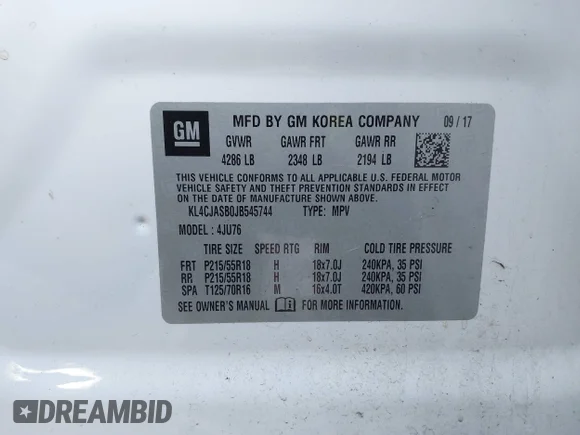 ✅ 2018 Buick Encore Preferred • VIN: KL4CJASB0JB545744 • Lot: 40625550. Listed on IAAI with 88,487 mi. Free auction sales archive from the USA and detailed vehicle history report at DreamBid. Image 9.
