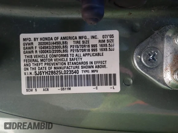 ✅ 2005 Honda Element EX • VIN: 5J6YH28625L023540 • Лот: 44743742. Опубліковано раніше на IAAI з пробігом 232 050 миль. Безкоштовний доступ до архіву аукціонних продажів зі США та докладний звіт про історію автомобіля на DreamBid. Зображення 9.