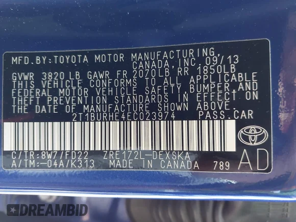 ✅ 2014 Toyota Corolla S Plus • VIN: 2T1BURHE4EC023974 • Лот: 45518296. Опубликован ранее на IAAI с пробегом 158 634 миль. Бесплатный доступ к архиву аукционных продаж из США и подробный отчёт об истории автомобиля на DreamBid. Изображение 9.