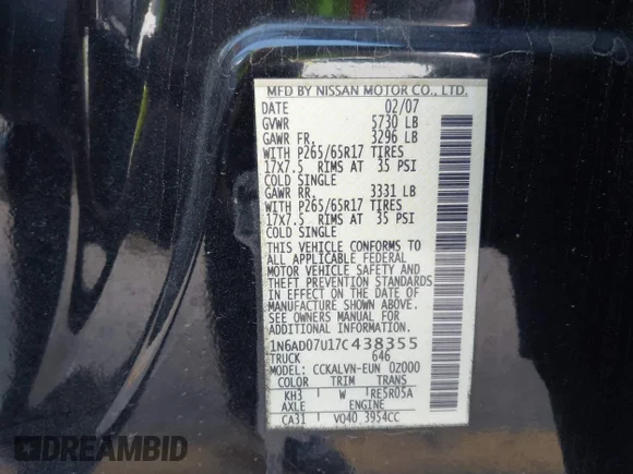 ✅ 2007 Nissan Frontier Nismo • VIN: 1N6AD07U17C438355 • Лот: 44433047. Опубліковано раніше на IAAI з пробігом 237 449 миль. Безкоштовний доступ до архіву аукціонних продажів зі США та докладний звіт про історію автомобіля на DreamBid. Зображення 9.