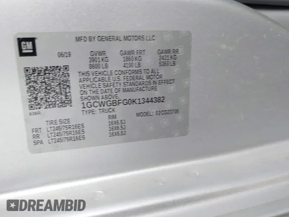 ✅ 2019 Chevrolet Express Cargo • VIN: 1GCWGBFG0K1344382 • Лот: 43395621. Опубликован ранее на IAAI с пробегом 95 292 миль. Бесплатный доступ к архиву аукционных продаж из США и подробный отчёт об истории автомобиля на DreamBid. Изображение 9.