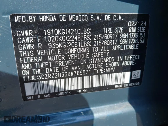 ✅ 2024 Honda HR-V LX • VIN: 3CZRZ2H33RM765571 • Lot: 44773053. Wystawiony na IAAI z przebiegiem 2 348 mil. Bezpłatny archiwum sprzedaży aukcyjnych z USA i szczegółowy raport historii pojazdu na DreamBid. Zdjęcie 9.