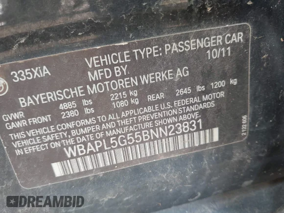 ✅ 2011 BMW 3 Series 335i xDrive • VIN: WBAPL5G55BNN23831 • Лот: 44108487. Опубліковано раніше на IAAI з пробігом 153 951 миль. Безкоштовний доступ до архіву аукціонних продажів зі США та докладний звіт про історію автомобіля на DreamBid. Зображення 9.
