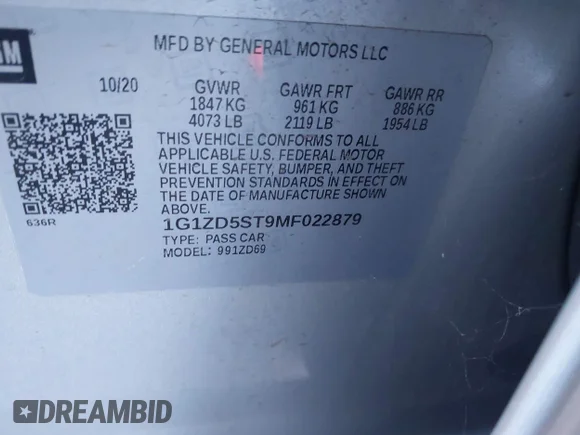 ✅ 2021 Chevrolet Malibu LT • VIN: 1G1ZD5ST9MF022879 • Lot: 44127936. Wystawiony na IAAI z przebiegiem 87 834 mil. Bezpłatny archiwum sprzedaży aukcyjnych z USA i szczegółowy raport historii pojazdu na DreamBid. Zdjęcie 9.