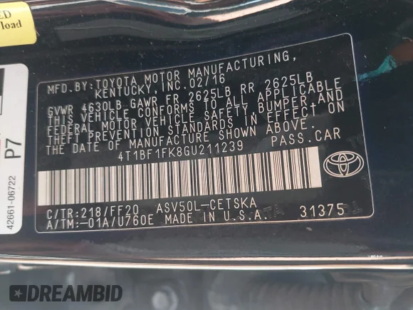 ✅ 2016 Toyota Camry XLE • VIN: 4T1BF1FK8GU211239 • Lot: 43087850. Wystawiony na IAAI z przebiegiem 149 676 mil. Bezpłatny archiwum sprzedaży aukcyjnych z USA i szczegółowy raport historii pojazdu na DreamBid. Zdjęcie 9.