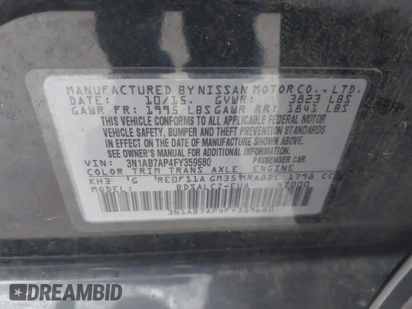 ✅ 2015 Nissan Sentra SV • VIN: 3N1AB7AP4FY359680 • Lot: 44387023. Listed on IAAI with 69,518 mi. Free auction sales archive from the USA and detailed vehicle history report at DreamBid. Image 9.