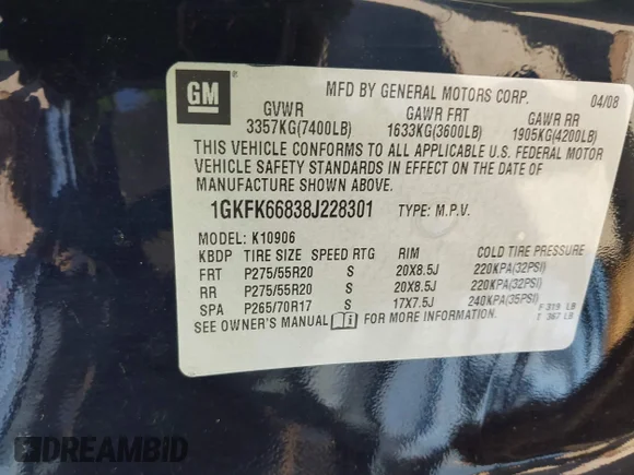 ✅ 2008 GMC Yukon XL • VIN: 1GKFK66838J228301 • Лот: 42226806. Опубликован ранее на IAAI с пробегом 242 968 миль. Бесплатный доступ к архиву аукционных продаж из США и подробный отчёт об истории автомобиля на DreamBid. Изображение 9.