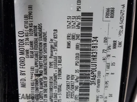 ✅ 2017 Ford Fusion Hybrid SE • VIN: 3FA6P0LU1HR318134 • Lot: 68705102. Wystawiony na Copart z przebiegiem 147 894 mil. Bezpłatny archiwum sprzedaży aukcyjnych z USA i szczegółowy raport historii pojazdu na DreamBid. Zdjęcie 12.