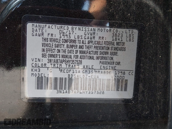 ✅ 2017 Nissan Sentra S • VIN: 3N1AB7AP6HY357528 • Lot: 44628808. Wystawiony na IAAI z przebiegiem 103 046 mil. Bezpłatny archiwum sprzedaży aukcyjnych z USA i szczegółowy raport historii pojazdu na DreamBid. Zdjęcie 9.