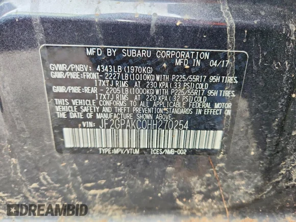 ✅ 2017 Subaru Crosstrek Limited • VIN: JF2GPAKC0HH270254 • Lot: 78504445. Listed on Copart with 144,374 mi. Free auction sales archive from the USA and detailed vehicle history report at DreamBid. Image 13.