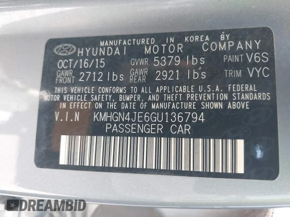 ✅ 2016 Hyundai Genesis 3.8L • VIN: KMHGN4JE6GU136794 • Lot: 42527829. Wystawiony na IAAI z przebiegiem 107 803 mil. Bezpłatny archiwum sprzedaży aukcyjnych z USA i szczegółowy raport historii pojazdu na DreamBid. Zdjęcie 9.