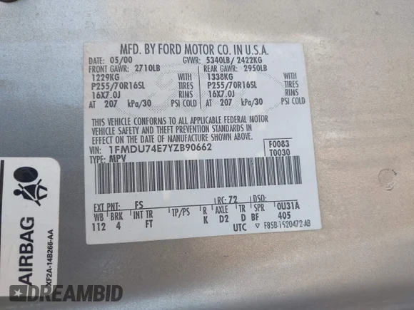 ✅ 2000 Ford Explorer Eddie Bauer • VIN: 1FMDU74E7YZB90662 • Лот: 44519984. Опубліковано раніше на IAAI з пробігом 282 748 миль. Безкоштовний доступ до архіву аукціонних продажів зі США та докладний звіт про історію автомобіля на DreamBid. Зображення 9.