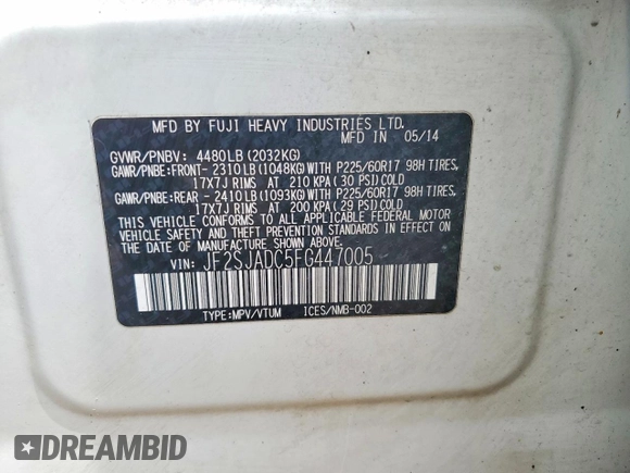 ✅ 2015 Subaru Forester Premium • VIN: JF2SJADC5FG447005 • Лот: 53090286. Опубликован ранее на Copart с пробегом 243 722 миль. Бесплатный доступ к архиву аукционных продаж из США и подробный отчёт об истории автомобиля на DreamBid. Изображение 13.