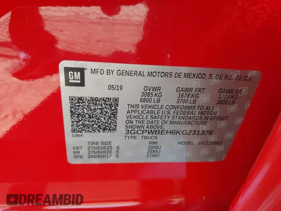 ✅ 2019 Chevrolet Silverado 1500 Custom • VIN: 3GCPWBEH6KG231376 • Lot: 44164327. Wystawiony na IAAI z przebiegiem 129 171 mil. Bezpłatny archiwum sprzedaży aukcyjnych z USA i szczegółowy raport historii pojazdu na DreamBid. Zdjęcie 9.