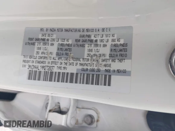 ✅ 2021 Mazda CX-30 S • VIN: 3MVDMAAL1MM272837 • Лот: 42420273. Опубліковано раніше на IAAI з пробігом 49 793 миль. Безкоштовний доступ до архіву аукціонних продажів зі США та докладний звіт про історію автомобіля на DreamBid. Зображення 9.