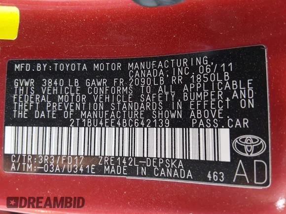 ✅ 2011 Toyota Corolla LE • VIN: 2T1BU4EE4BC642139 • Lot: 44665781. Listed on IAAI with 150,894 mi. Free auction sales archive from the USA and detailed vehicle history report at DreamBid. Image 9.