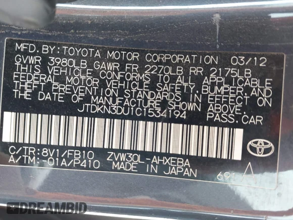 ✅ 2012 Toyota Prius Two • VIN: JTDKN3DU1C1534194 • Lot: 44277450. Wystawiony na IAAI z przebiegiem 180 959 mil. Bezpłatny archiwum sprzedaży aukcyjnych z USA i szczegółowy raport historii pojazdu na DreamBid. Zdjęcie 9.