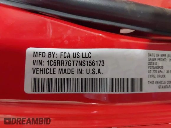 ✅ 2022 Ram 1500 Warlock • VIN: 1C6RR7GT7NS156173 • Lot: 41427862. Wystawiony na IAAI z przebiegiem 14 119 mil. Bezpłatny archiwum sprzedaży aukcyjnych z USA i szczegółowy raport historii pojazdu na DreamBid. Zdjęcie 9.