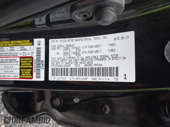 ✅ 2019 Toyota Tacoma SR • VIN: 5TFCZ5AN8KX202685 • Lot: 43584767. Wystawiony na IAAI z przebiegiem 67 500 mil. Bezpłatny archiwum sprzedaży aukcyjnych z USA i szczegółowy raport historii pojazdu na DreamBid. Zdjęcie 9.