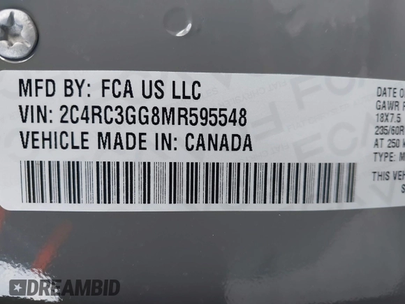 ✅ 2021 Chrysler Pacifica Limited • VIN: 2C4RC3GG8MR595548 • Lot: 44089413. Wystawiony na IAAI z przebiegiem 59 232 mil. Bezpłatny archiwum sprzedaży aukcyjnych z USA i szczegółowy raport historii pojazdu na DreamBid. Zdjęcie 9.