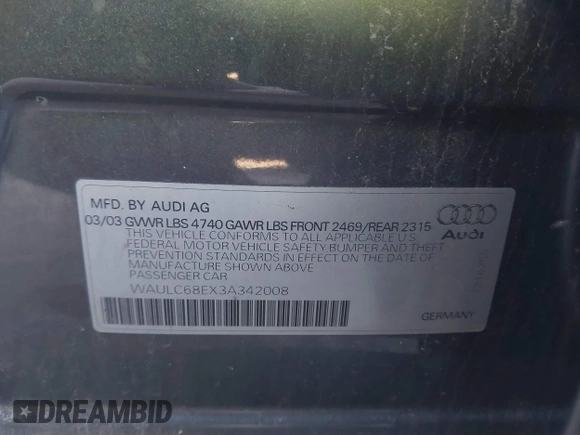 ✅ 2003 Audi A4 1.8T • VIN: WAULC68EX3A342008 • Lot: 41260732. Wystawiony na IAAI z przebiegiem 172 209 mil. Bezpłatny archiwum sprzedaży aukcyjnych z USA i szczegółowy raport historii pojazdu na DreamBid. Zdjęcie 9.