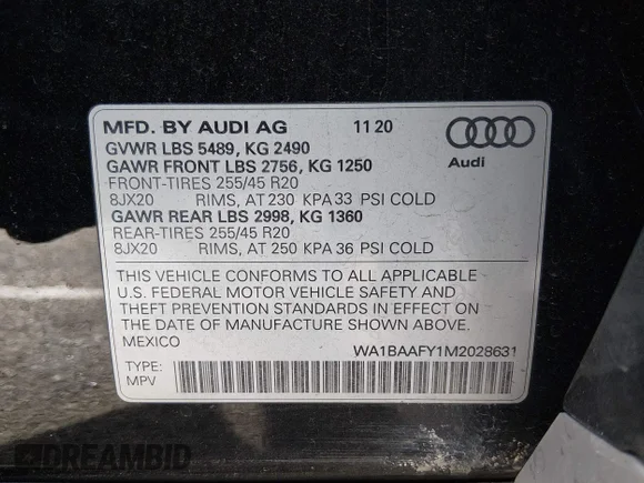 ✅ 2021 Audi Q5 Premium Plus • VIN: WA1BAAFY1M2028631 • Lot: 44508365. Wystawiony na IAAI z przebiegiem 71 023 mil. Bezpłatny archiwum sprzedaży aukcyjnych z USA i szczegółowy raport historii pojazdu na DreamBid. Zdjęcie 9.