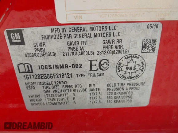✅ 2016 GMC Sierra 2500HD SLE • VIN: 1GT12SEG5GF218121 • Лот: 42173948. Опубліковано раніше на IAAI з пробігом 245 258 миль. Безкоштовний доступ до архіву аукціонних продажів зі США та докладний звіт про історію автомобіля на DreamBid. Зображення 9.