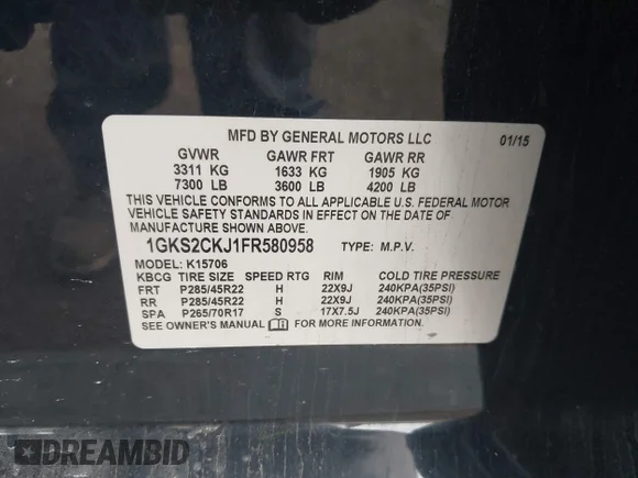 ✅ 2015 GMC Yukon Denali • VIN: 1GKS2CKJ1FR580958 • Lot: 45287005. Wystawiony na IAAI z przebiegiem 191 877 mil. Bezpłatny archiwum sprzedaży aukcyjnych z USA i szczegółowy raport historii pojazdu na DreamBid. Zdjęcie 9.