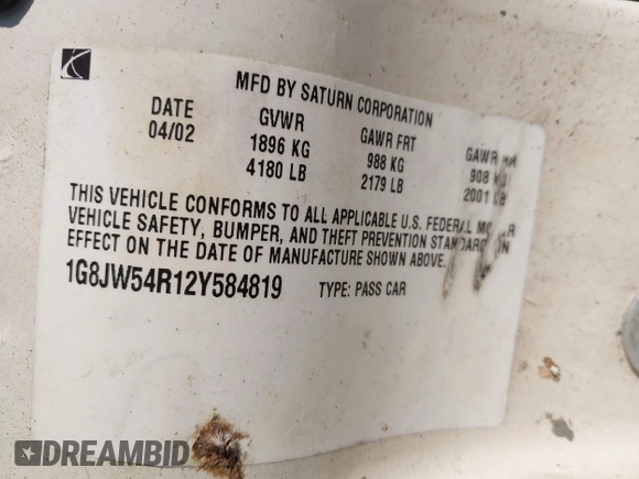 ✅ 2002 Saturn LS • VIN: 1G8JW54R12Y584819 • Лот: 43235556. Опубліковано раніше на IAAI з пробігом 100 201 миль. Безкоштовний доступ до архіву аукціонних продажів зі США та докладний звіт про історію автомобіля на DreamBid. Зображення 9.