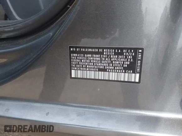 ✅ 2020 Volkswagen Jetta S • VIN: 3VWC57BU0LM105076 • Lot: 44314278. Wystawiony na IAAI z przebiegiem 84 371 mil. Bezpłatny archiwum sprzedaży aukcyjnych z USA i szczegółowy raport historii pojazdu na DreamBid. Zdjęcie 9.