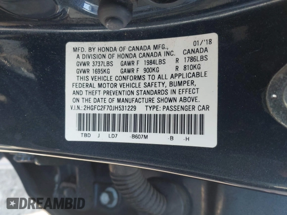 ✅ 2018 Honda Civic EX • VIN: 2HGFC2F70JH531229 • Lot: 44304712. Wystawiony na IAAI z przebiegiem 111 688 mil. Bezpłatny archiwum sprzedaży aukcyjnych z USA i szczegółowy raport historii pojazdu na DreamBid. Zdjęcie 9.