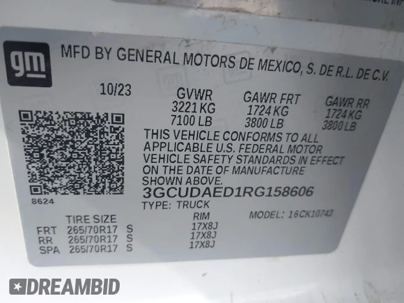 ✅ 2024 Chevrolet Silverado 1500 Work Truck • VIN: 3GCUDAED1RG158606 • Лот: 43586644. Опубліковано раніше на IAAI з пробігом 20 540 миль. Безкоштовний доступ до архіву аукціонних продажів зі США та докладний звіт про історію автомобіля на DreamBid. Зображення 9.