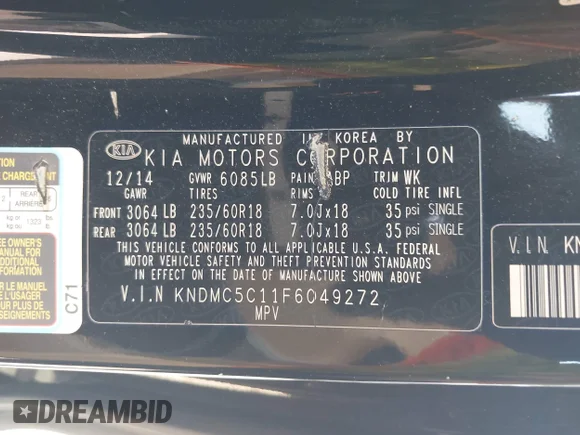 ✅ 2015 Kia Sedona SX • VIN: KNDMC5C11F6049272 • Lot: 42634410. Wystawiony na IAAI z przebiegiem 204 803 mil. Bezpłatny archiwum sprzedaży aukcyjnych z USA i szczegółowy raport historii pojazdu na DreamBid. Zdjęcie 9.