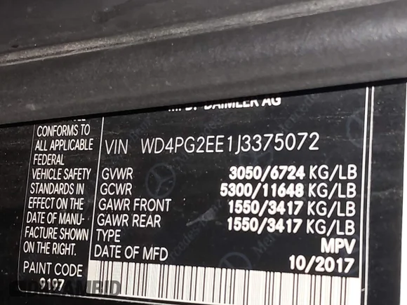 ✅ 2018 Mercedes-Benz Metris Passenger • VIN: WD4PG2EE1J3375072 • Lot: 42750385. Wystawiony na IAAI z przebiegiem 174 132 mil. Bezpłatny archiwum sprzedaży aukcyjnych z USA i szczegółowy raport historii pojazdu na DreamBid. Zdjęcie 9.
