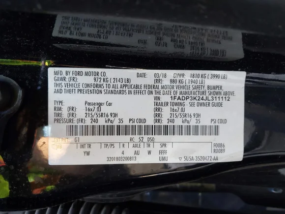 ✅ 2018 Ford Focus SE • VIN: 1FADP3K24JL311112 • Lot: 44886512. Wystawiony na IAAI z przebiegiem 112 567 mil. Bezpłatny archiwum sprzedaży aukcyjnych z USA i szczegółowy raport historii pojazdu na DreamBid. Zdjęcie 9.