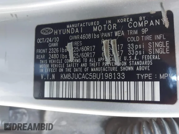 ✅ 2011 Hyundai Tucson GLS • VIN: KM8JUCAC5BU198133 • Lot: 45268877. Wystawiony na IAAI z przebiegiem 235 498 mil. Bezpłatny archiwum sprzedaży aukcyjnych z USA i szczegółowy raport historii pojazdu na DreamBid. Zdjęcie 9.