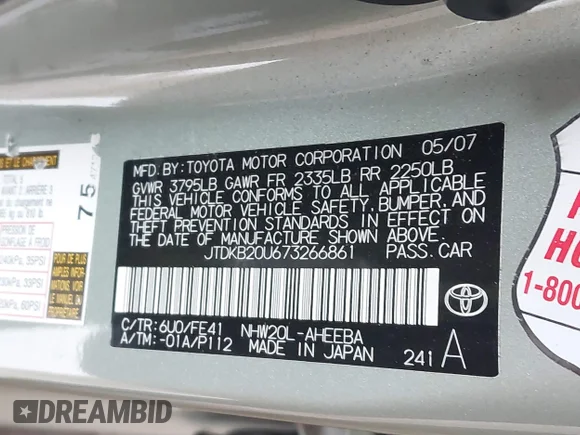 ✅ 2007 Toyota Prius • VIN: JTDKB20U673266861 • Лот: 44985659. Опубликован ранее на IAAI с пробегом 214 584 миль. Бесплатный доступ к архиву аукционных продаж из США и подробный отчёт об истории автомобиля на DreamBid. Изображение 9.