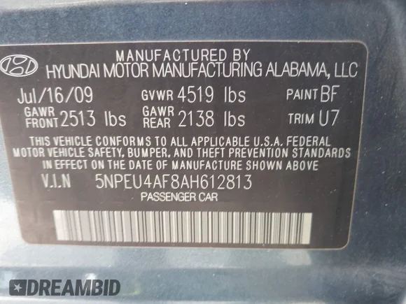 ✅ 2010 Hyundai Sonata Limited • VIN: 5NPEU4AF8AH612813 • Лот: 40051184. Опубликован ранее на IAAI с пробегом 127 632 миль. Бесплатный доступ к архиву аукционных продаж из США и подробный отчёт об истории автомобиля на DreamBid. Изображение 9.