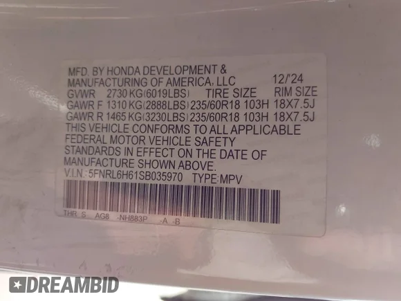 ✅ 2025 Honda Odyssey EX-L • VIN: 5FNRL6H61SB035970 • Лот: 43925640. Опубліковано раніше на IAAI з пробігом 13 429 миль. Безкоштовний доступ до архіву аукціонних продажів зі США та докладний звіт про історію автомобіля на DreamBid. Зображення 9.