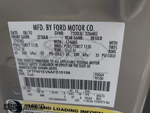 ✅ 2010 Ford F-150 XL • VIN: 1FTFW1EV6AFD15158 • Lot: 45105355. Wystawiony na IAAI z przebiegiem 132 675 mil. Bezpłatny archiwum sprzedaży aukcyjnych z USA i szczegółowy raport historii pojazdu na DreamBid. Zdjęcie 9.
